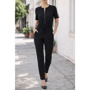 Vince Black Zip Front Jumpsuit Size 4 Contrast Stitch Minimalist Workwear